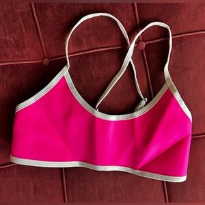 Hoaka Swimwear Hot Pink White Trim Sport Bikini Top M+ | Cross-Back Bralette